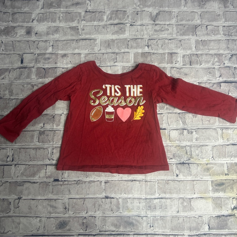 EUC The Children's Place Festive Red Long Sleeve Tee Size 18-24 Months